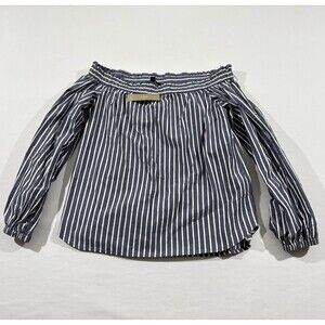 J. Crew Womens Blue White Stripe Off the Shoulder Long Sleeve Top Blouse 00 NWT